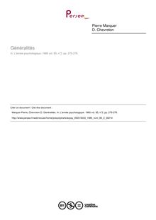 Généralités - compte-rendu ; n°2 ; vol.85, pg 275-276