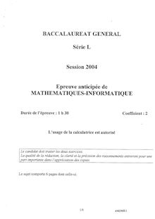 Mathématiques - Informatique 2004 Littéraire Baccalauréat général