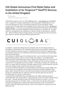 CUI Global Announces First Retail Sales and Installation of its Vergence™ GasPT2 Devices in the United Kingdom