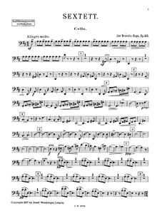 Partition violoncelle, corde Sextet, Op.40, Sextet for Three Violins, Two Violas and Cello