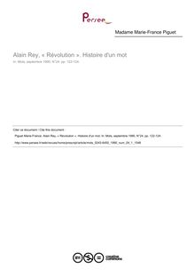 Alain Rey, « Révolution ». Histoire d un mot  ; n°1 ; vol.24, pg 122-124