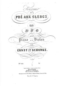 Partition Title Page, Souvenir du Pré aux Clercs, Grand Duo, Ernst, Heinrich Wilhelm