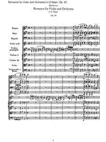 Partition complète, Romance pour violon et orchestre, G Major, Beethoven, Ludwig van
