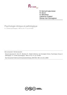 Psychologie clinique et pathologique - compte-rendu ; n°4 ; vol.84, pg 614-626