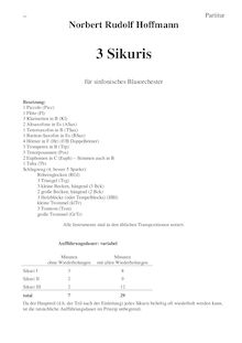 Partition complète, 3 Sikuris, für sinfonisches Blasorchester, Hoffmann, Norbert Rudolf
