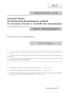 Traduction et commentaire de textes 2006 CAPES de lettres classiques CAPES (Interne)