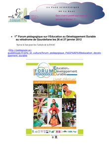 1er Forum pédagogique sur l Education au Développement Durable au vélodrome de Gourdeliane les et janvier