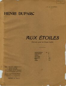 Partition couverture couleur, Aux étoiles, Poème nocturne, Duparc, Henri