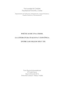 Poéticas de una crisis: la literatura italiana y española entre el siglo XIX y XX