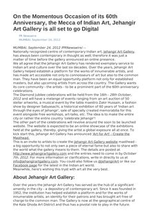 On the Momentous Occasion of its 60th Anniversary, the Mecca of Indian Art, Jehangir Art Gallery is all set to go Digital