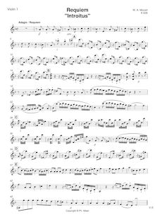 Partition violons I, Requiem, D minor, Mozart, Wolfgang Amadeus