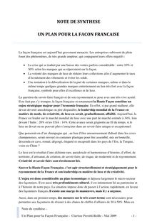 Note de synthèse - Un plan pour la façon française