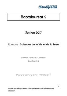 Corrigé Bac S 2017 - Sciences de la Vie et de la Terre - Obligatoire 