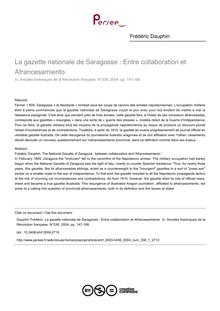 La gazette nationale de Saragosse : Entre collaboration et Afrancesamiento - article ; n°1 ; vol.336, pg 147-168