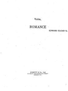 Partition complète, Romance pour violon et Piano, G major, Elgar, Edward