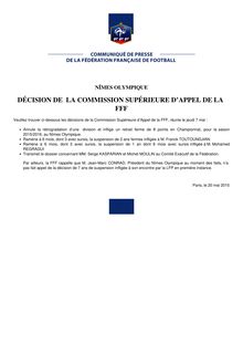 Nîmes Olympique : décision de la commission supérieure d appel de la FFF