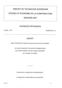 Sciences physiques 2007 BTS Étude et économie de la construction