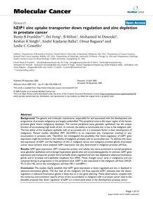 hZIP1 zinc uptake transporter down regulation and zinc depletion in prostate cancer