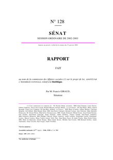 Rapport sénatorial relatif à la nouvelle loi bioéthique - N° 128