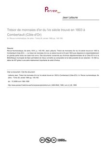 Trésor de monnaies d or du Ve siècle trouvé en 1803 à Combertault (Côte-d Or) - article ; n°26 ; vol.6, pg 145-160