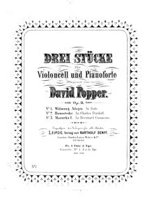 Partition de violoncelle, 3 pièces pour violoncelle et Piano par David Popper