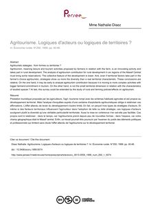 Agritourisme. Logiques d acteurs ou logiques de territoires ? - article ; n°1 ; vol.250, pg 40-46