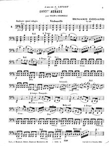 Partition de violoncelle, Aubade pour violon et violoncelle, Op.133