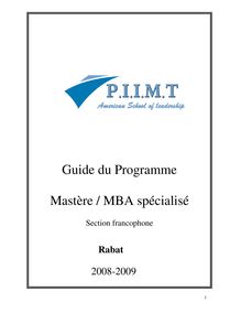 Guide du Programme Mastère / MBA spécialisé