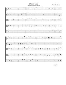 Partition Qual dolcissimo baccio - partition complète (Tr Tr T T B), madrigaux pour 5 voix