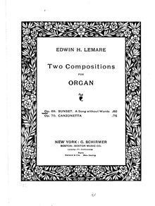 Partition orgue score, A song without words, Lemare, Edwin Henry