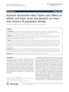 Bacterial microcosms obey Taylor s law: effects of abiotic and biotic stress and genetics on mean and variance of population density