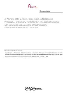 A. Altmann et S. M. Stern. Isaac Israeli. A Neoplatonic Philosopher of the Early Tenth Century. His Works translated with comments and an outline of his Philosophy  ; n°1 ; vol.155, pg 86-89