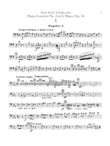 Partition basson 1, 2, Piano Concerto No.2, Op.44, G major, Tchaikovsky, Pyotr