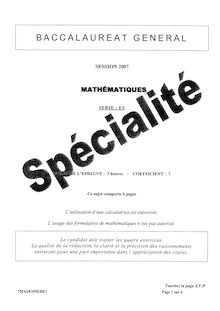 Sujet du bac ES 2007: Mathématique Spécialité
