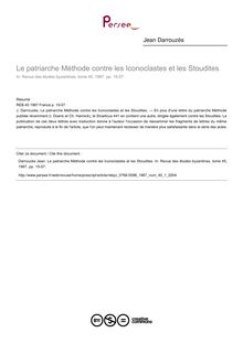 Le patriarche Méthode contre les Iconoclastes et les Stoudites - article ; n°1 ; vol.45, pg 15-57