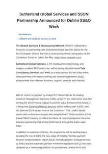 Sutherland Global Services and SSON Partnership Announced for Dublin SS&O Week