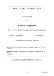 Bac 2011 ST2S Histoire Geographie