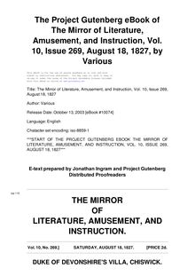 The Mirror of Literature, Amusement, and Instruction - Volume 10, No. 269, August 18, 1827