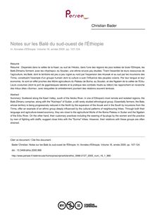 Notes sur les Balé du sud-ouest de l Éthiopie - article ; n°1 ; vol.16, pg 107-124