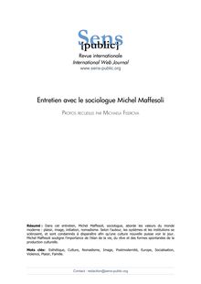 Entretien avec le sociologue Michel Maffesoli PROPOS