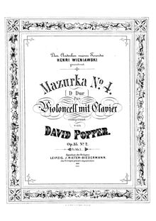 Partition , Mazurka No.4 - violoncelle / partition de piano, Solo , partie, 4 Mazurkas, Op.35