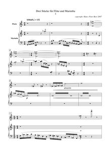 Partition , lebhaft (lively), Three pièces pour flûte et Marimba par Hans-Peter Beer
