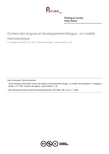 Contact des langues et développement bilingue : un modèle macroscopique  ; n°1 ; vol.41, pg 32-32