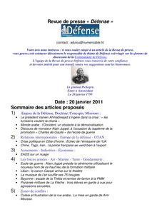 Revue de presse « Défense » Date : 20 janvier 2011 Sommaire des ...