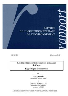 L usine d incinération d ordures ménagères de Cluny : rapport après contradictoire