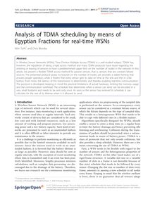 Analysis of TDMA scheduling by means of Egyptian Fractions for real-time WSNs
