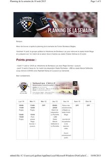 Planning de la semaine Union Bordeaux Bègles Rugby