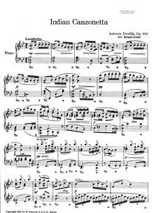 Partition complète, Sonatina, Indian Lament ; Indian Canzonetta par Antonín Dvořák