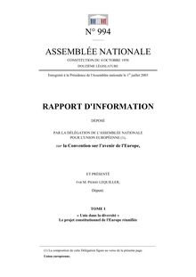 Rapport d information fait au nom de la Délégation de l Assemblée nationale pour l Union européenne, sur la Convention sur l avenir de l Europe. Tomes I à III