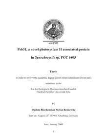 Psb31, a novel photosystem II associated protein in Synechocystis sp. PCC 6803 [Elektronische Ressource] / by Stefan Bennewitz